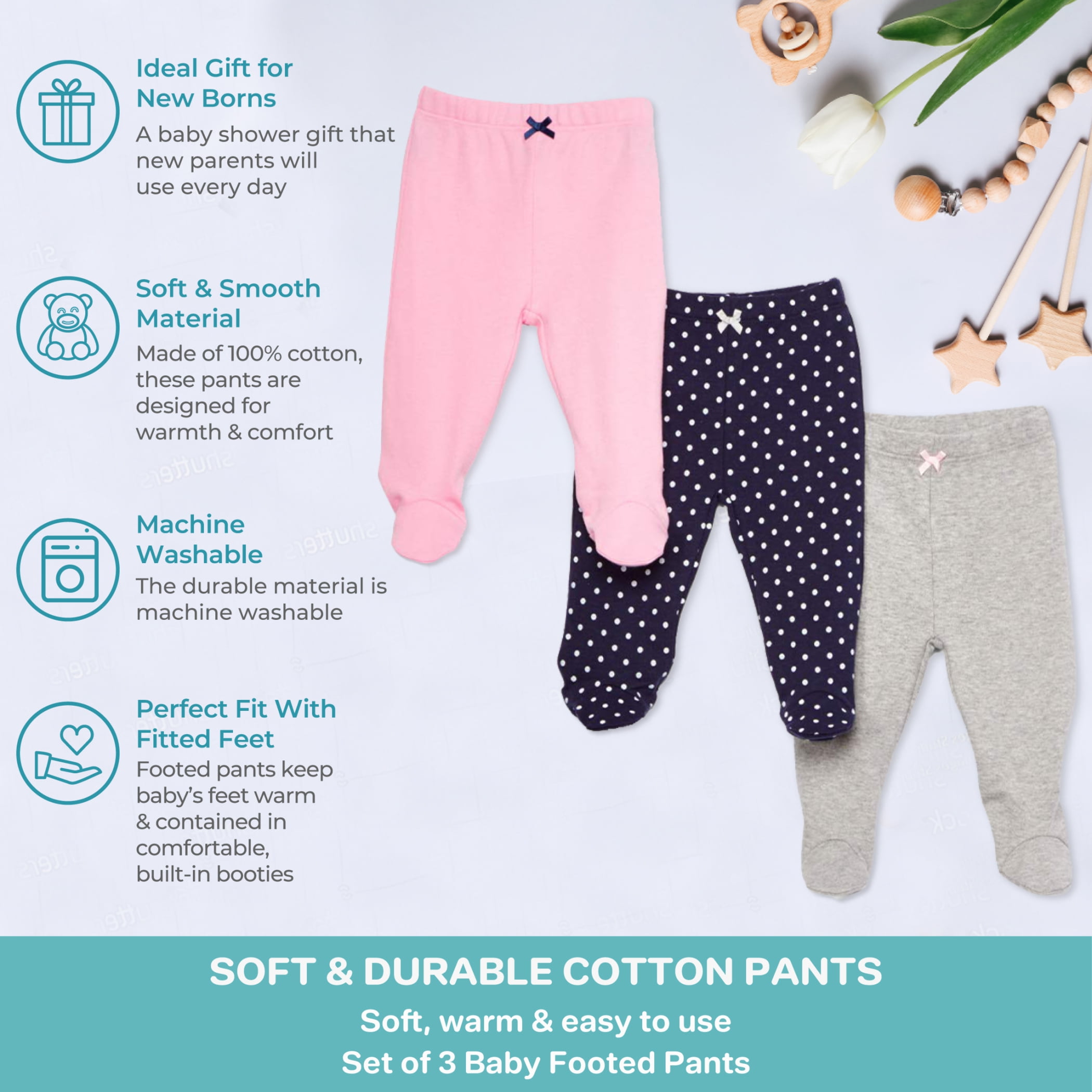 Rainbow Safari 5-Pack 100% Cotton Girl's Baby Pants - Newborn - Twiggs  Designs
